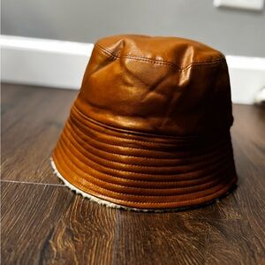 Brown Leather Bucket Hat